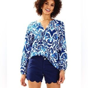 Lilly Pulitzer Buttercup Scalloped Shorts True Navy Size 2 Textured Cotton Beach
